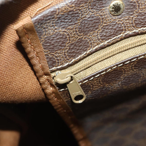 CELINE Macadam Canvas Boston Bag PVC Leather Brown Gold Auth 183196A