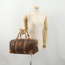 CELINE Macadam Canvas Boston Bag PVC Leather Brown Gold Auth 183196A-24
