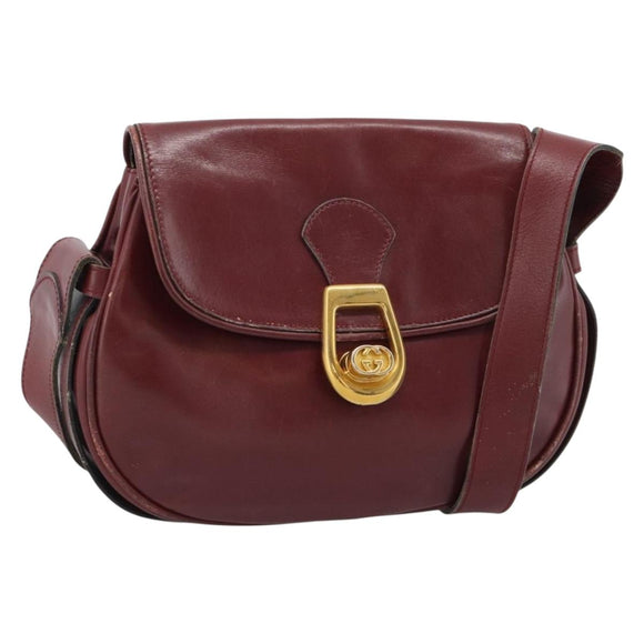 GUCCI Shoulder Bag Leather Bordeaux Gold Auth 183197