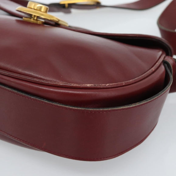 GUCCI Shoulder Bag Leather Bordeaux Gold Auth 183197