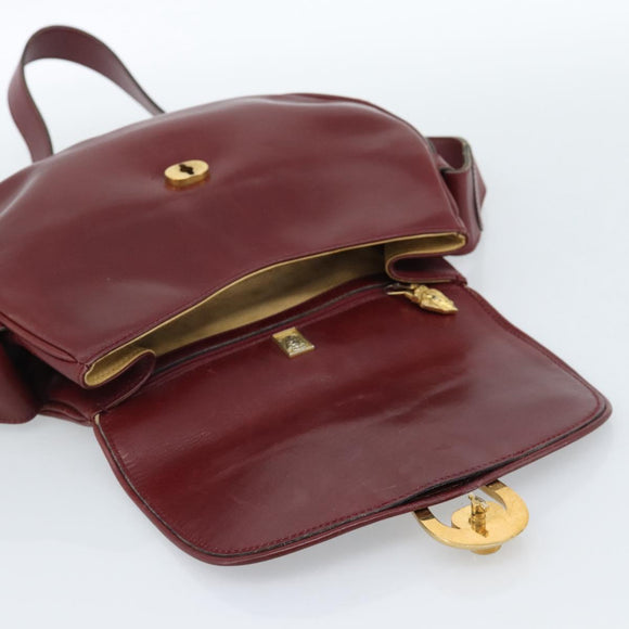 GUCCI Shoulder Bag Leather Bordeaux Gold Auth 183197