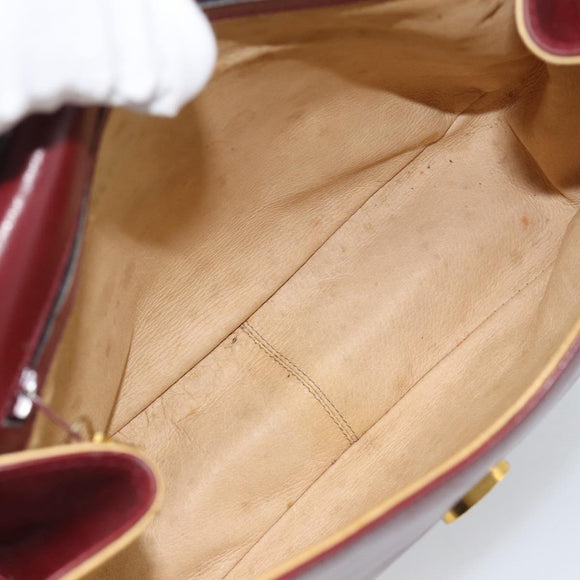 GUCCI Shoulder Bag Leather Bordeaux Gold Auth 183197