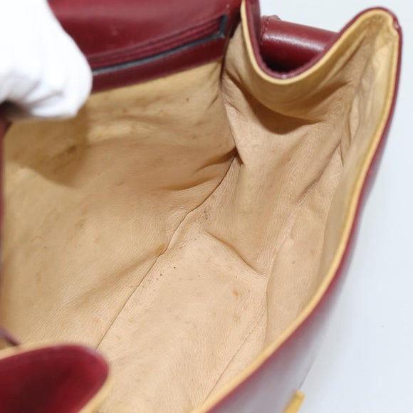 GUCCI Shoulder Bag Leather Bordeaux Gold Auth 183197