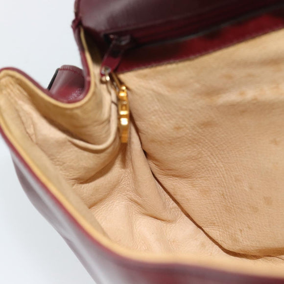 GUCCI Shoulder Bag Leather Bordeaux Gold Auth 183197
