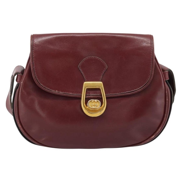 GUCCI Shoulder Bag Leather Bordeaux Gold Auth 183197