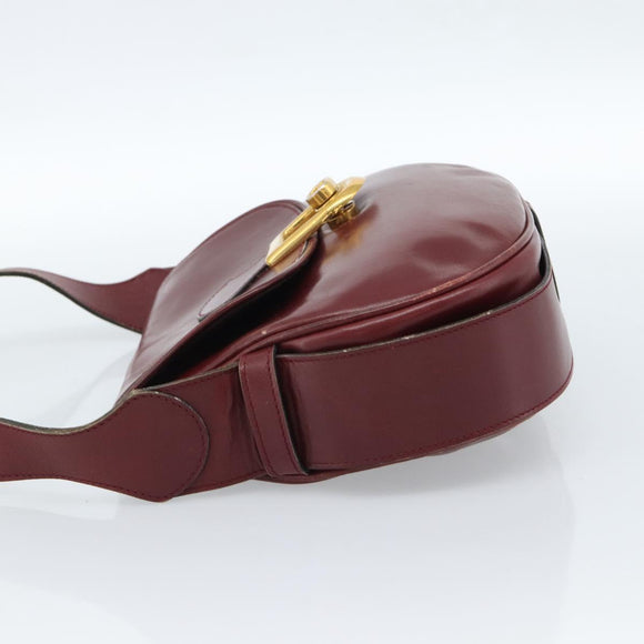 GUCCI Shoulder Bag Leather Bordeaux Gold Auth 183197