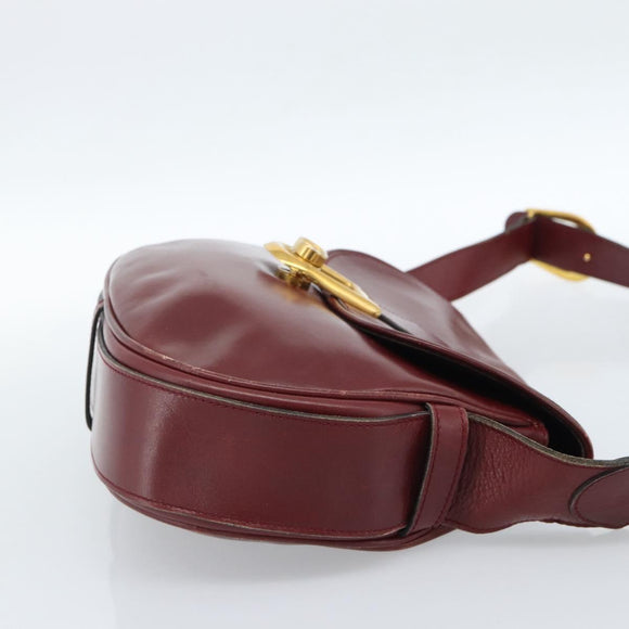 GUCCI Shoulder Bag Leather Bordeaux Gold Auth 183197