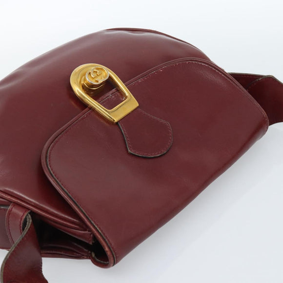 GUCCI Shoulder Bag Leather Bordeaux Gold Auth 183197
