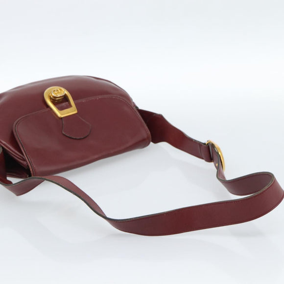 GUCCI Shoulder Bag Leather Bordeaux Gold Auth 183197