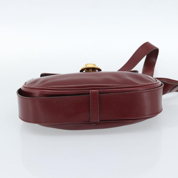 GUCCI Shoulder Bag Leather Bordeaux Gold Auth 183197