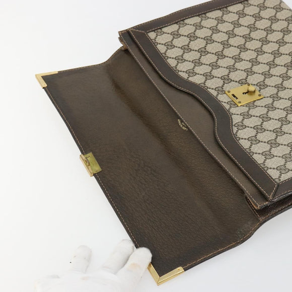 GUCCI GG Supreme Clutch Bag PVC Beige Gold Auth 183198