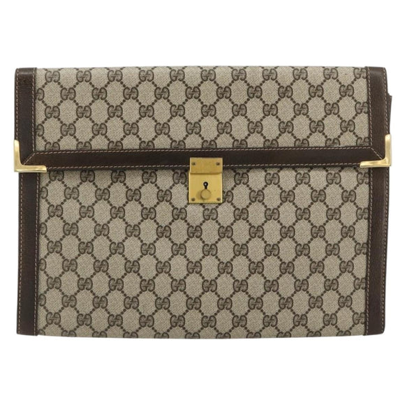 GUCCI GG Supreme Clutch Bag PVC Beige Gold Auth 183198