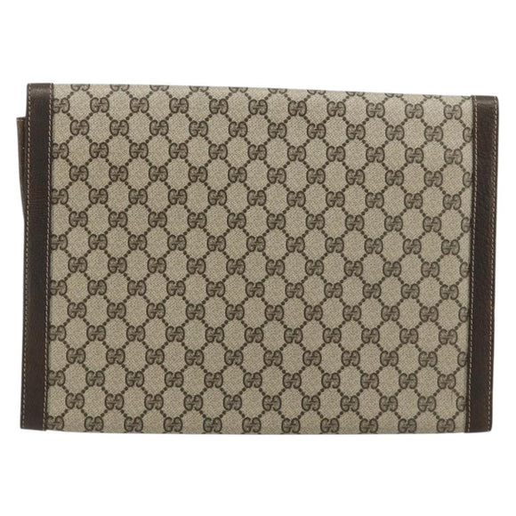 GUCCI GG Supreme Clutch Bag PVC Beige Gold Auth 183198