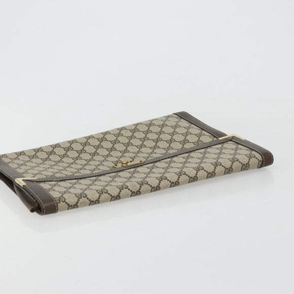 GUCCI GG Supreme Clutch Bag PVC Beige Gold Auth 183198
