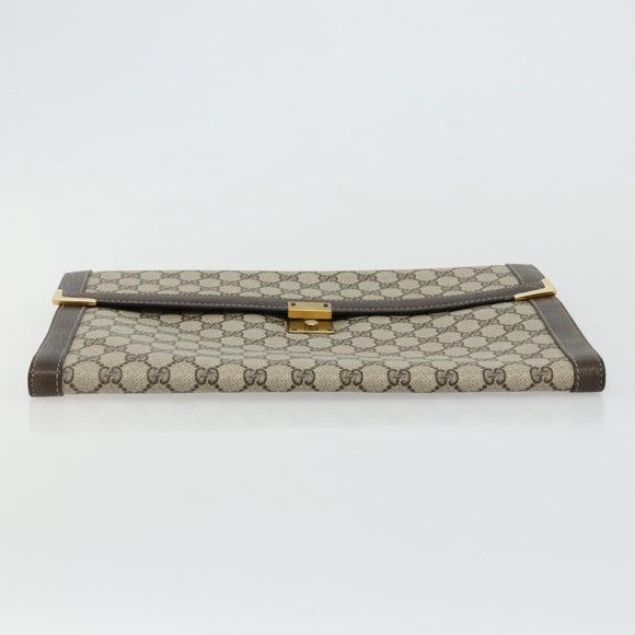 GUCCI GG Supreme Clutch Bag PVC Beige Gold Auth 183198