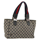 GUCCI GG Canvas Sherry Line Hand Bag Navy Silver 145810 Auth 183200-1