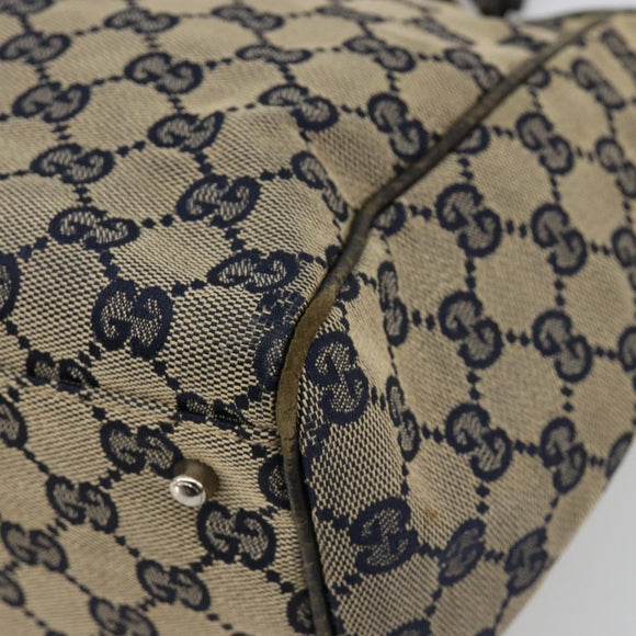 GUCCI GG Canvas Sherry Line Hand Bag Navy Silver 145810 Auth 183200