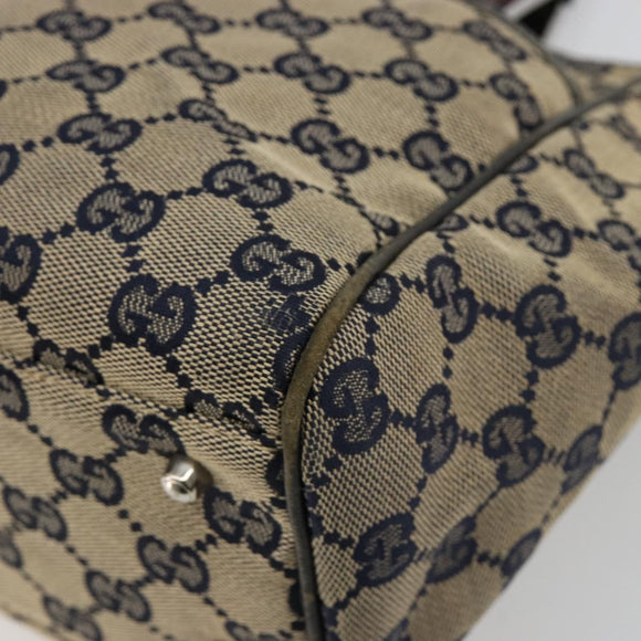 GUCCI GG Canvas Sherry Line Hand Bag Navy Silver 145810 Auth 183200