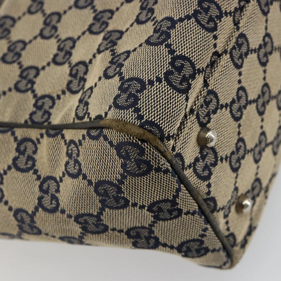 GUCCI GG Canvas Sherry Line Hand Bag Navy Silver 145810 Auth 183200