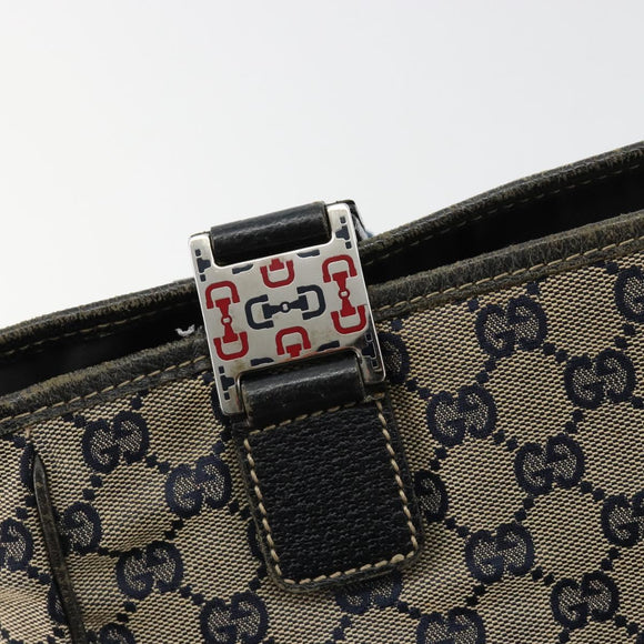 GUCCI GG Canvas Sherry Line Hand Bag Navy Silver 145810 Auth 183200