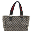 GUCCI GG Canvas Sherry Line Hand Bag Navy Silver 145810 Auth 183200-13