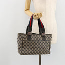 GUCCI GG Canvas Sherry Line Hand Bag Navy Silver 145810 Auth 183200-23