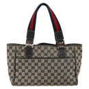 GUCCI GG Canvas Sherry Line Hand Bag Navy Silver 145810 Auth 183200-2