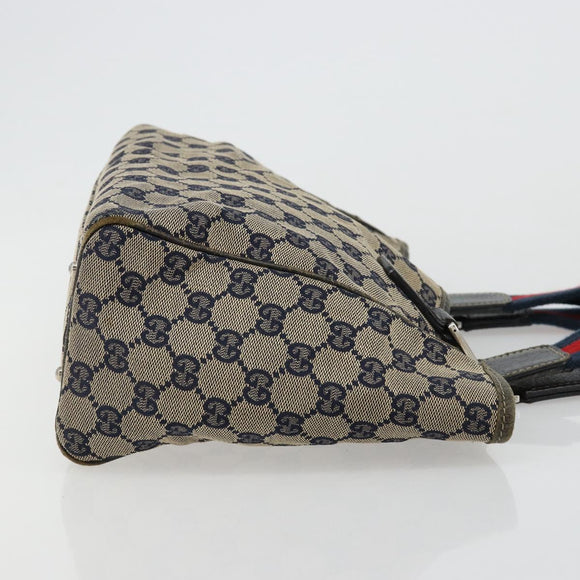 GUCCI GG Canvas Sherry Line Hand Bag Navy Silver 145810 Auth 183200