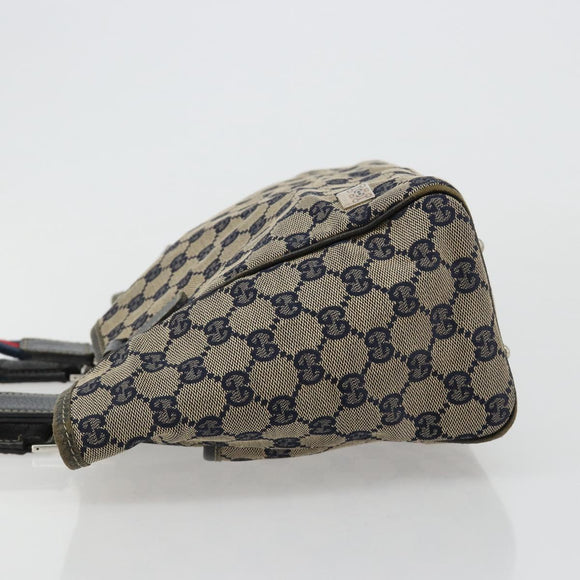 GUCCI GG Canvas Sherry Line Hand Bag Navy Silver 145810 Auth 183200