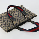 GUCCI GG Canvas Sherry Line Hand Bag Navy Silver 145810 Auth 183200-6