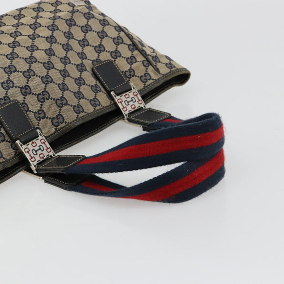 GUCCI GG Canvas Sherry Line Hand Bag Navy Silver 145810 Auth 183200