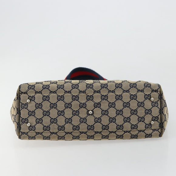 GUCCI GG Canvas Sherry Line Hand Bag Navy Silver 145810 Auth 183200