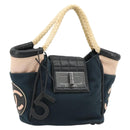 CHANEL Choco Bar Hand Bag Canvas Navy Silver CC Auth 183201-1