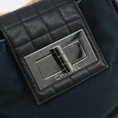 CHANEL Choco Bar Hand Bag Canvas Navy Silver CC Auth 183201-18