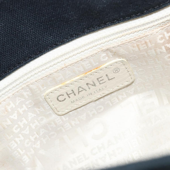 CHANEL Choco Bar Hand Bag Canvas Navy Silver CC Auth 183201