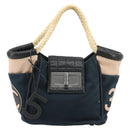 CHANEL Choco Bar Hand Bag Canvas Navy Silver CC Auth 183201-13