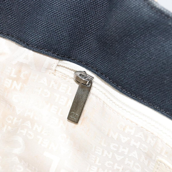 CHANEL Choco Bar Hand Bag Canvas Navy Silver CC Auth 183201
