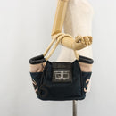 CHANEL Choco Bar Hand Bag Canvas Navy Silver CC Auth 183201-24
