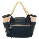 CHANEL Choco Bar Hand Bag Canvas Navy Silver CC Auth 183201-2