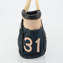CHANEL Choco Bar Hand Bag Canvas Navy Silver CC Auth 183201-3