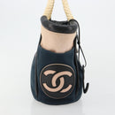 CHANEL Choco Bar Hand Bag Canvas Navy Silver CC Auth 183201-4