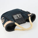 CHANEL Choco Bar Hand Bag Canvas Navy Silver CC Auth 183201-6