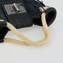 CHANEL Choco Bar Hand Bag Canvas Navy Silver CC Auth 183201-7