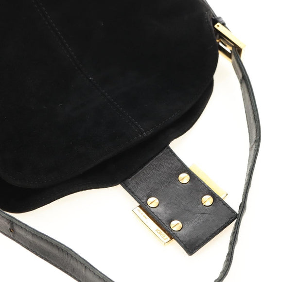 FENDI Mamma Baguette Shoulder Bag Suede Black Gold Auth 183213SAM