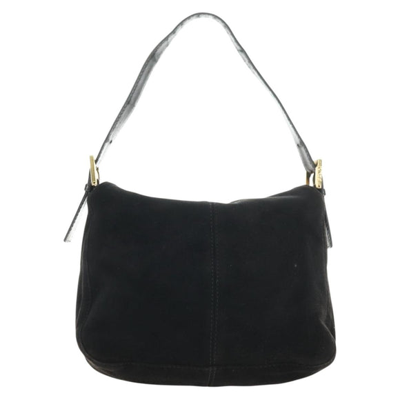 FENDI Mamma Baguette Shoulder Bag Suede Black Gold Auth 183213SAM