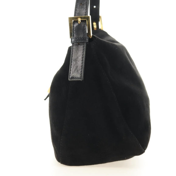 FENDI Mamma Baguette Shoulder Bag Suede Black Gold Auth 183213SAM