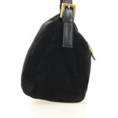 FENDI Mamma Baguette Shoulder Bag Suede Black Gold Auth 183213SAM-5