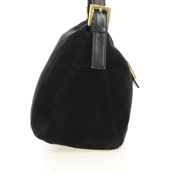 FENDI Mamma Baguette Shoulder Bag Suede Black Gold Auth 183213SAM