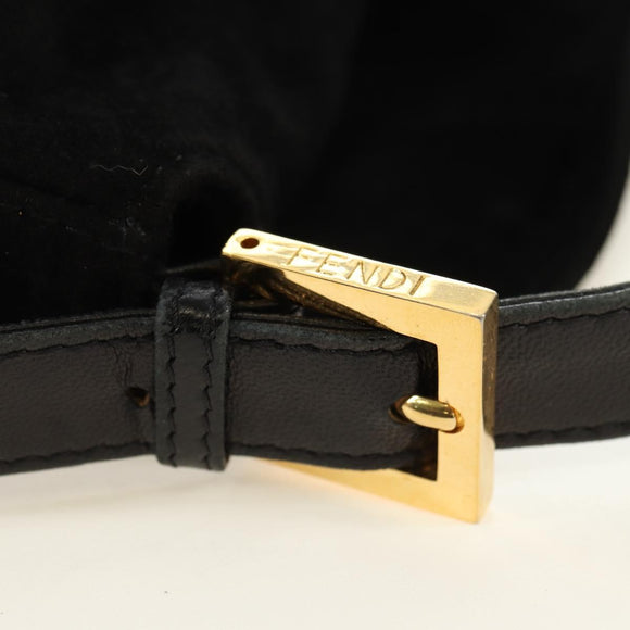 FENDI Mamma Baguette Shoulder Bag Suede Black Gold Auth 183213SAM