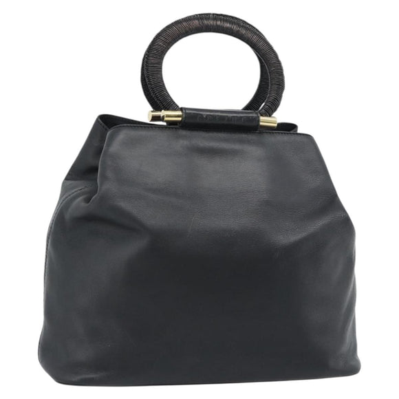 CELINE Handtas Leer Zwart Goud Auth 183214